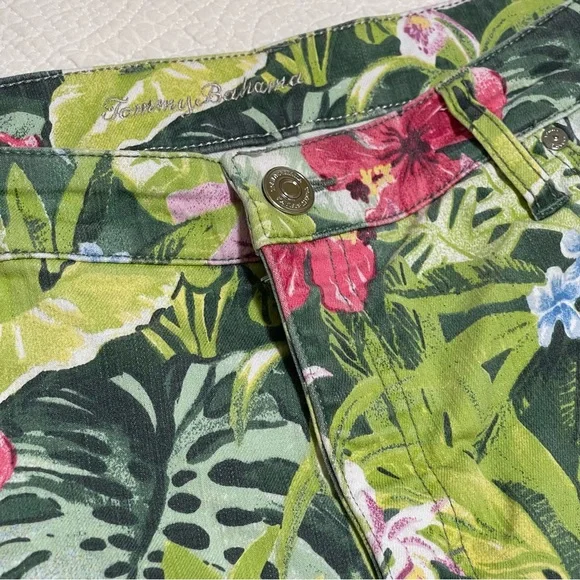 Tommy Bahama Ella Twill Pink Green Tropical High Rise Crop Pants Sz 12 - Picture 7 of 15
